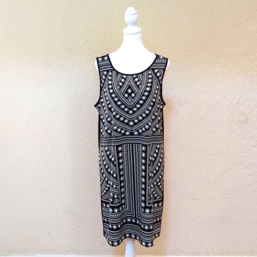 Banana Republic Factory Black Tribal Print Sleeveless Shift Dress Size Large